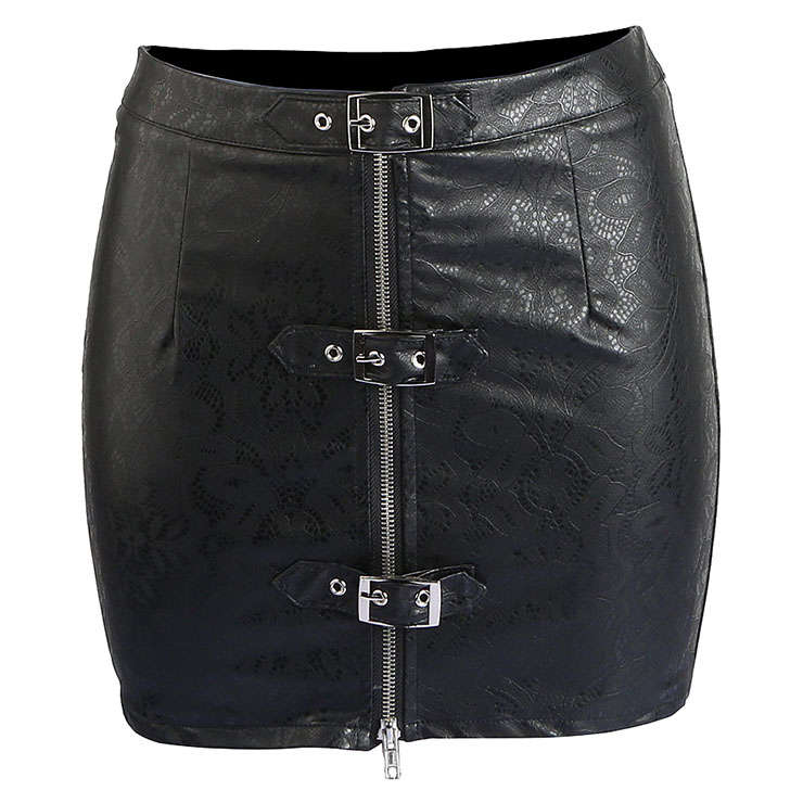 Sexy Punk Black PU Bodycon Mini Skirt with Zipper