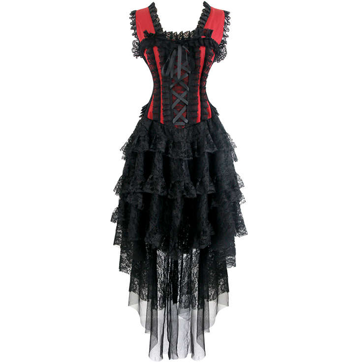 Vintage Red Burlesque Queen Corset Dress Halloween Costume N17346
