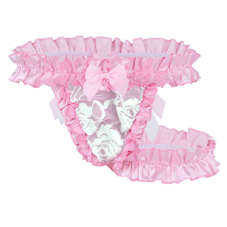 Sexy Ruffle Trim Flirty Elastic Low Waist G-string with Garter Underwear PT19319