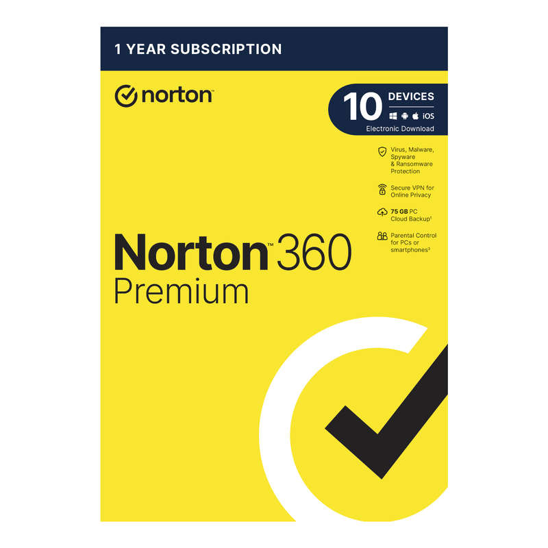 Norton 360 Premium 75GB &#x2013; 10 Devices (Physical Package)