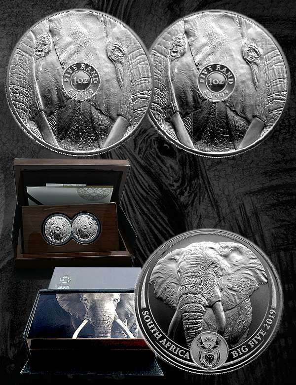 *#* BRAND NEW!!! - 2019 R5 1oz x 2 Fine Silver Proof Big Five African Elephant Combo set  *#*