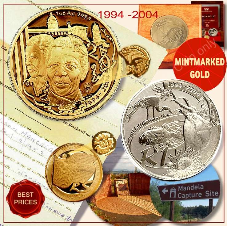 *#* CENTENARY PROMO !! - 2004 Gold Protea Mandela Democracy Warrant Launch set with Mint mark *#*