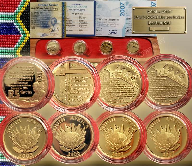 *#* 2005 - 2007 Petit Nobel Peace Prize Protea Launch 4 Coin Set *#*