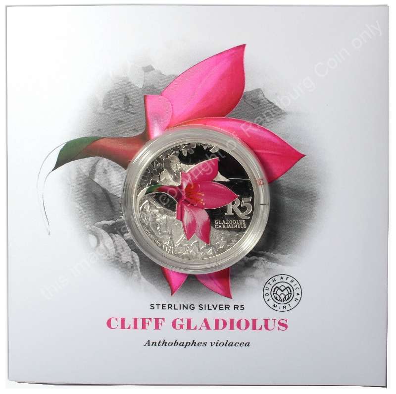 2016 R5 1oz Sterling Silver color Cliff Gladiolus Kogelberg Biosphere on card