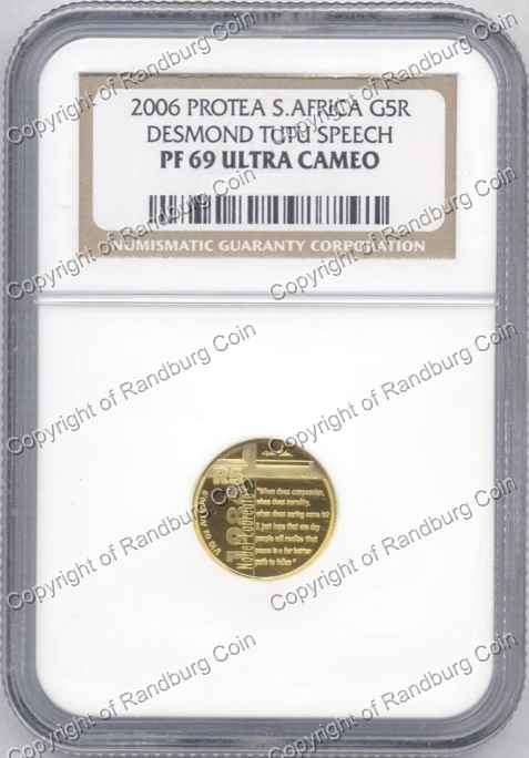 2006 R5 Tenth oz PF69 Tutu Protea Coin ob