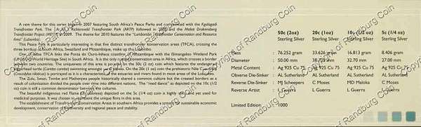 2010 Silver 50c 20c 10c 5c Prestige Set Peace Park Series Lubombo cert rev