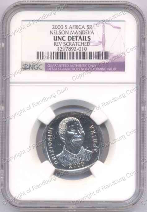 *#* 2000 Mandela R5 Coin NGC UNC Details - Rev Scratched *#*