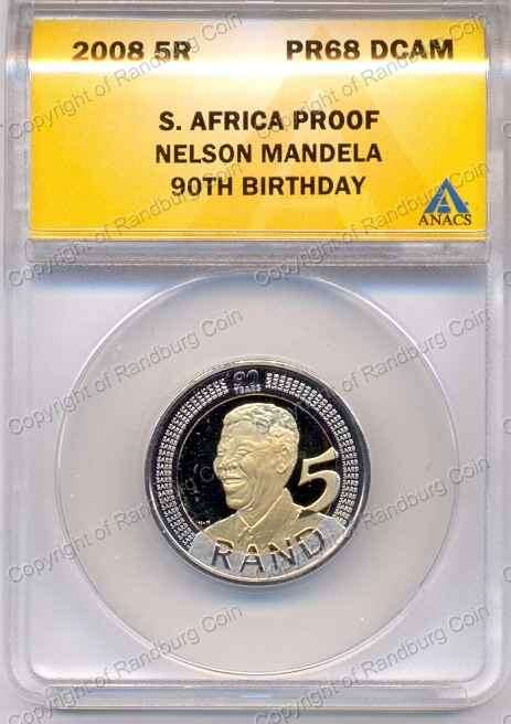 *#* 2008 Mandela 90th Birthday Proof R5 ANACS Graded PF68 DCAM - Mirrored RAND *#*