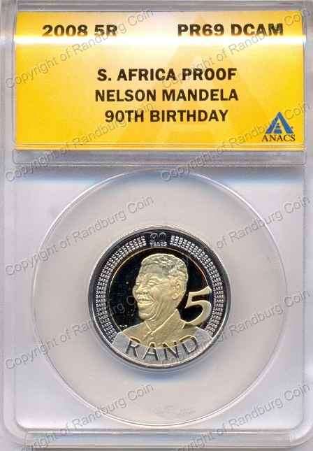 *#* 2008 Mandela 90th Birthday Proof R5 ANACS Graded PF69 DCAM - Frosted RAND*#*