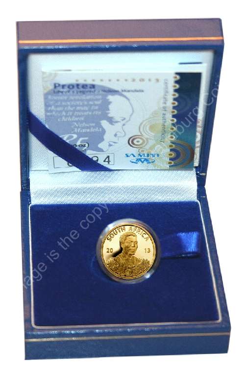 2013 GOLD Proof Protea Series R5 1/10oz - MANDELA - Life of a Legend