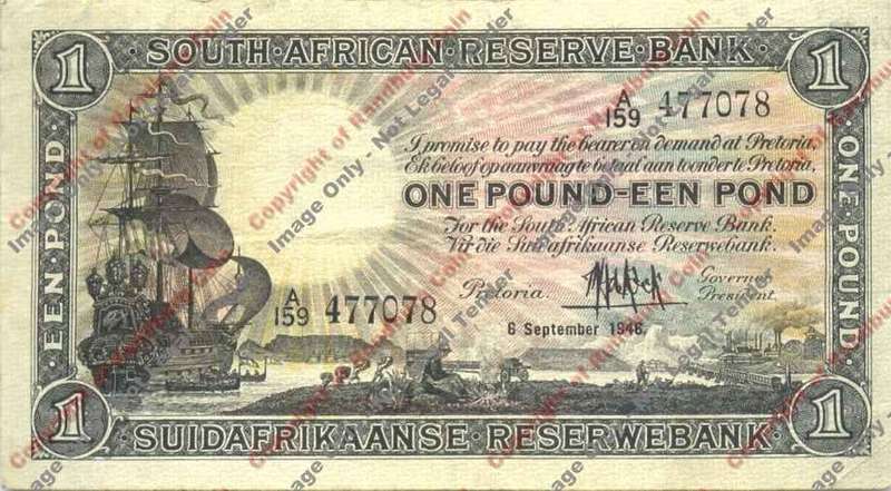 *#* MH DE KOCK - 1st Issue -  One Pound Eng/Afr - VF *#*