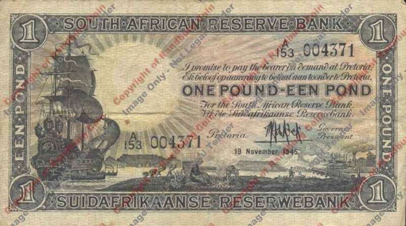 *#* MH DE KOCK - 1st Issue -  One Pound Eng/Afr - F+/VF - Marks *#*