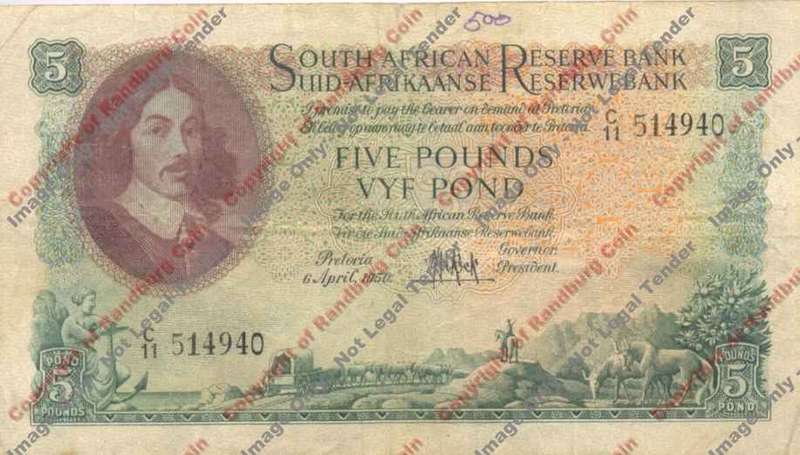 *#* MH DE KOCK - 2nd Issue - Five Pound F+ - Eng/afr - Graffiti in top border *#*