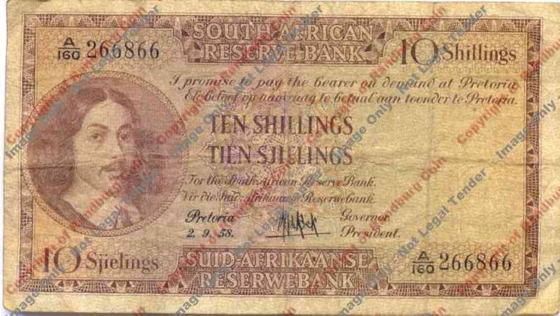 *#* MH DE KOCK - 3rd Issue - Ten Shillings Eng/Afr - F+ - Pin holes *#*