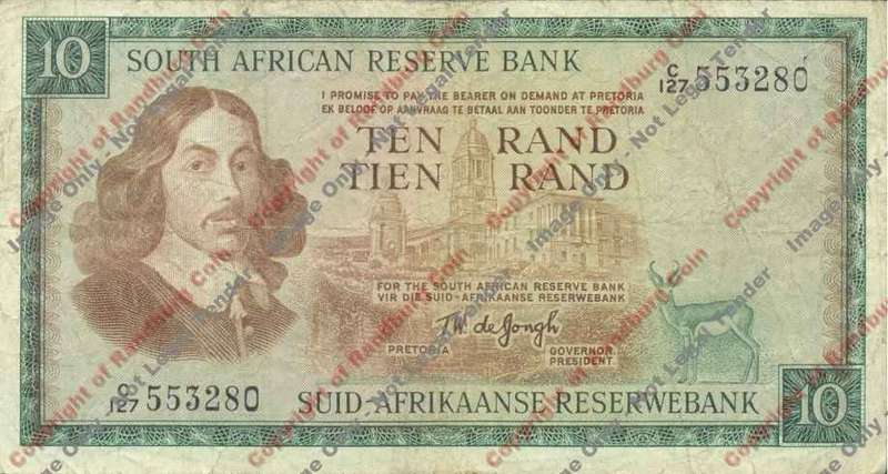 *#* TW de JONGH - 1st Issue - 10 Rand Eng/Afr - F+ - a bit dirty *#*
