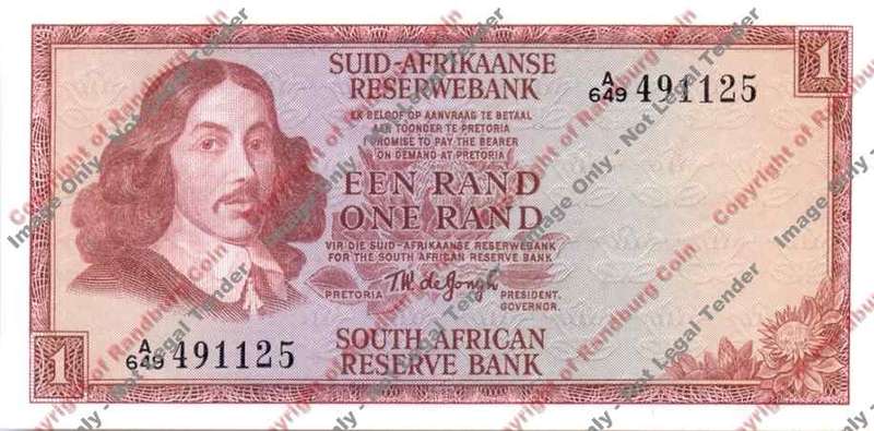 *#* TW de JONGH - 1st Issue - 1 Rand 1972 - Afr/Eng - Unc *#*