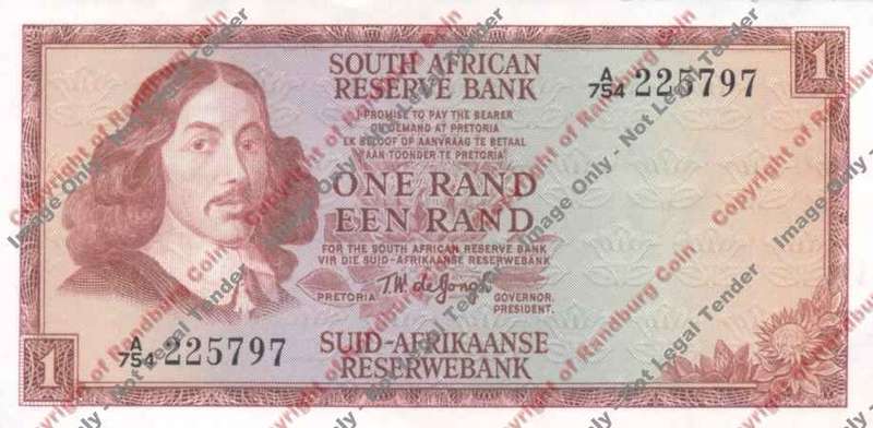 *#* TW de JONGH - 1st Issue - 1 Rand 1972 - Eng/Afr - Unc *#*