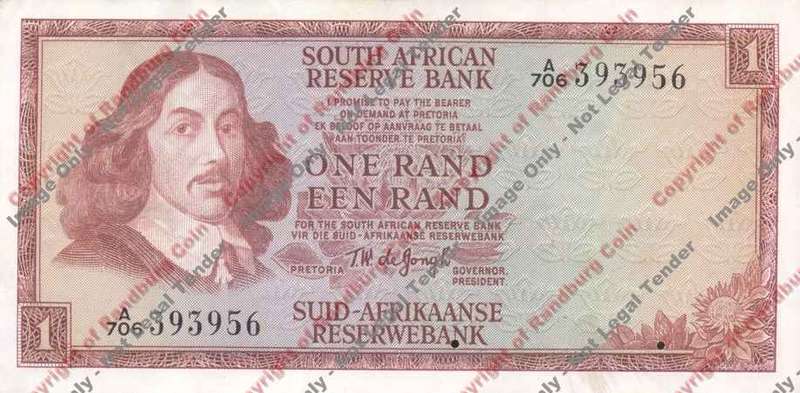 *#* TW de JONGH - 1st Issue - 1 Rand 1972 - Eng/Afr - VF+ - see description *#*