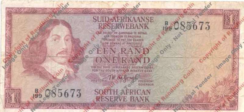 *#* TW de JONGH - 2nd Issue - 1 Rand -Afr/Eng - F+ - dirty *#*