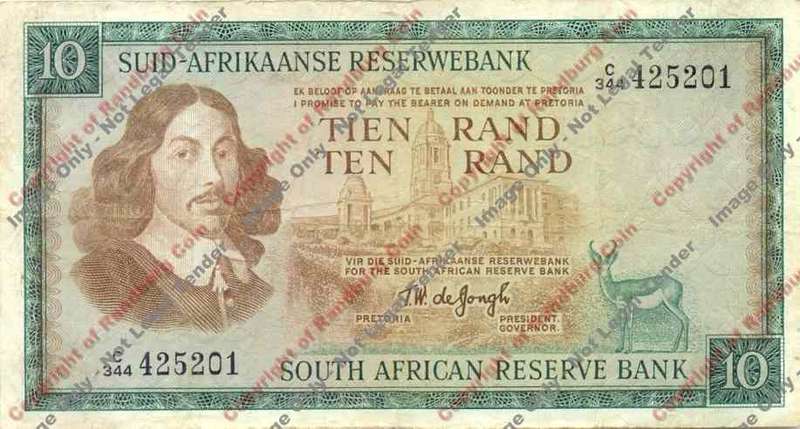 *#* TW de JONGH - 3rd Issue - 10 Rand Afr/Eng  - VF - reverse a bit dirty *#*
