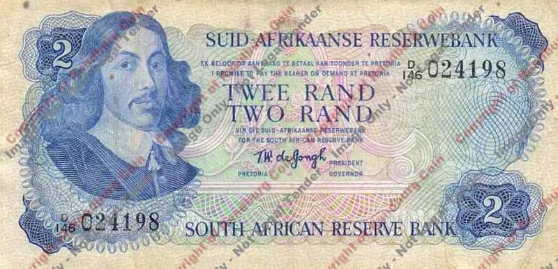 *#* TW de JONGH - 3rd Issue - 2 Rand - F+ - Dirty/staple holes *#*
