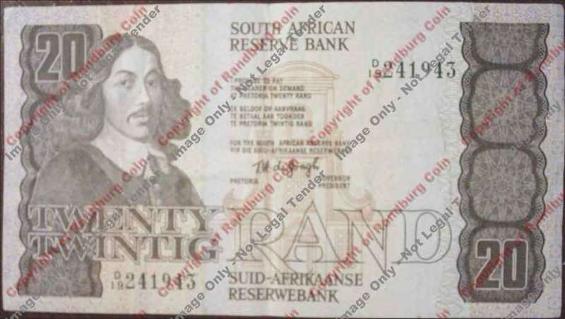 *#* TW de JONGH - 4th Issue - 20 Rand - VF+ -Staple hole *#*