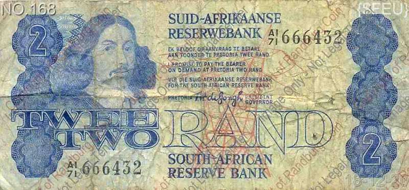 *#* TW de JONGH - 4th Issue - 2 Rand - VG+ - see description *#*