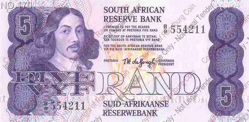 *#* TW de JONGH - 4th Issue - 5 Rand - AU - Serial no. 111111 *#*