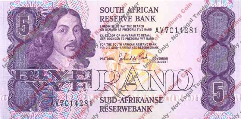 *#* GPC De Kock 3rd Issue - Five Rand Note 1989 - UNC -rev has dirty marks *#*