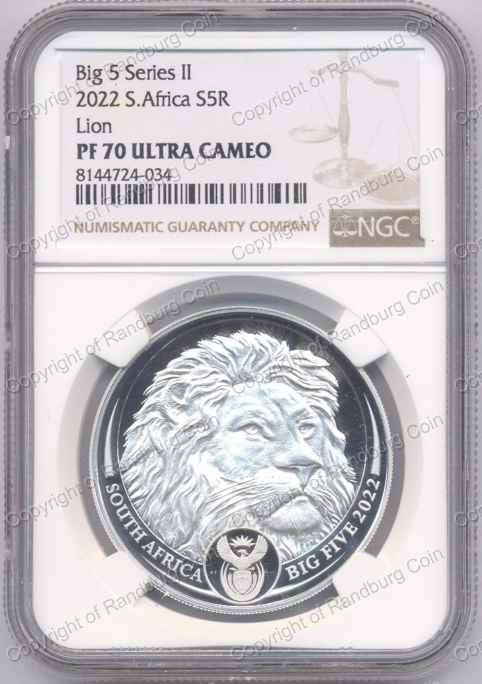 *#* 2022 Fine Silver 1oz Proof R5 Lion - Big Five Series ii NGC PF 70 *#*