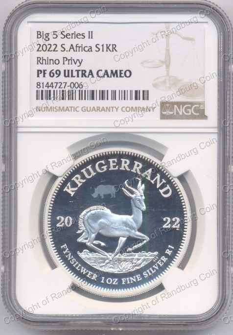 *#* 2022 Silver 1oz Krugerrand Rhino Privy Mark NGC PF69 *#*