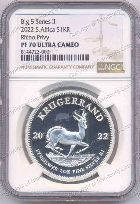 *#* 2022 Silver 1oz Krugerrand Rhino Privy Mark NGC PF70 *#*