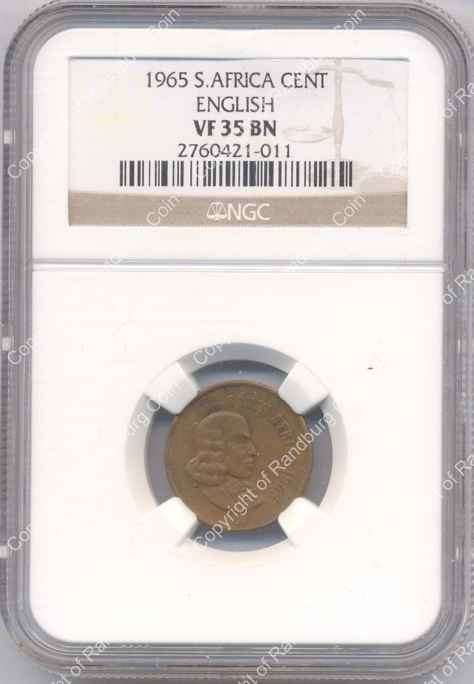 *#* 1965 SA One Cent English NGC Slabbed VF 35 BN - LOW Mintage *#*
