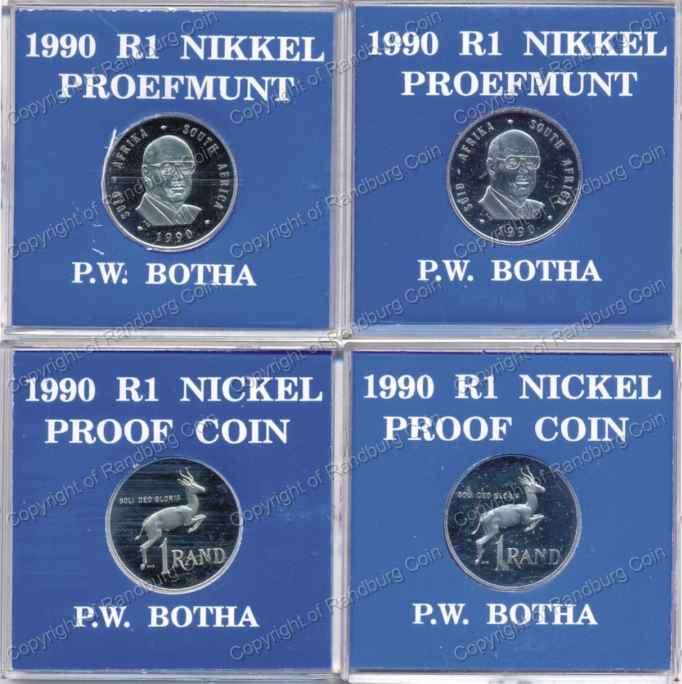 *#* SA Mint Pair of 1990 Nickel Proof P.W. Botha R1 Coins *#*
