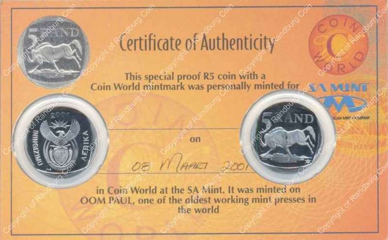 *#* SA Mint 2001 Proof R5 Coin World Mint Mark-779 Minted - Weak Strike and also Double struck *#*