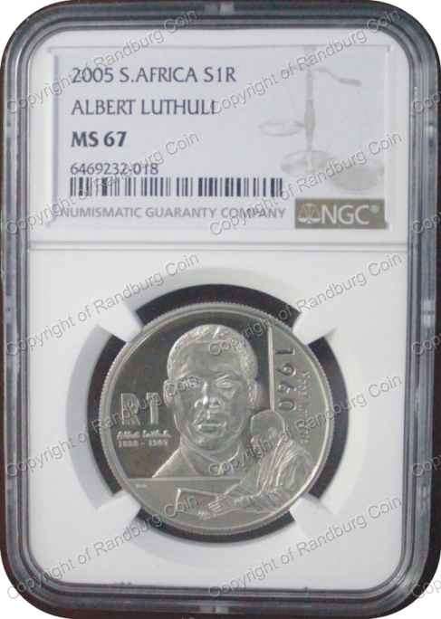 *#* Low Mintage! 2005 ALBERT LUTHULI SILVER R1 NGC MS 67 - Mintage 256-with original Certificate *#*