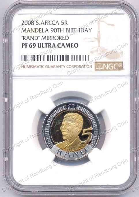 *#* 2008 Mandela 90th Birthday Proof R5 NGC Graded PF69 Ultra Cameo - Mirrored RAND*#*