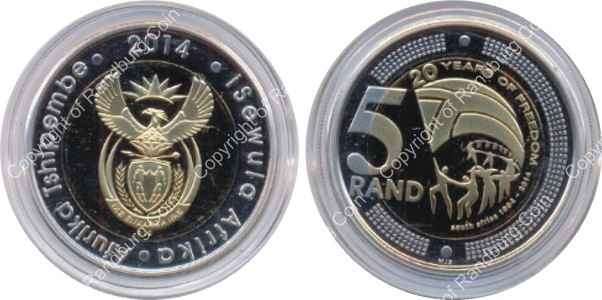 *#* 2014 - 20 Years of Democracy Proof R5 Coin in Capsule - LOW mintage *#*