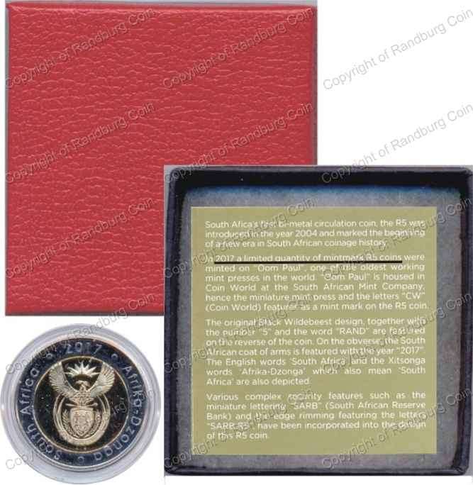 *#* SA 2017 Bi-Metal Unc. R5 Oom Paul Mint Mark! *#*