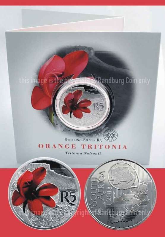 *#* 2018 Colour R5 1oz Silver - Orange Tritonia - Waterberg Biosphere coin *#*