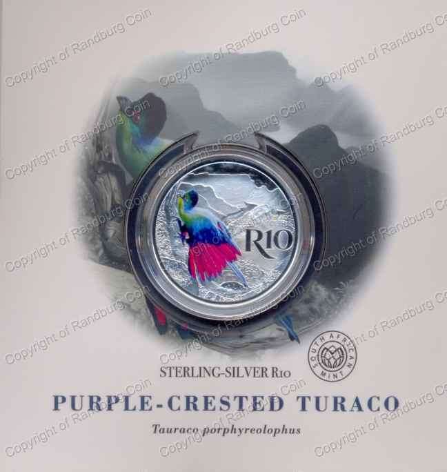 *#* 2019 R10 1oz Sterling Silver Colour Purple-Crested Turaco Coin *#*