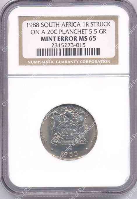 *#* 1988 Minting Error R1 Struck on a 20c Planchet NGC Graded MS 65 *#*