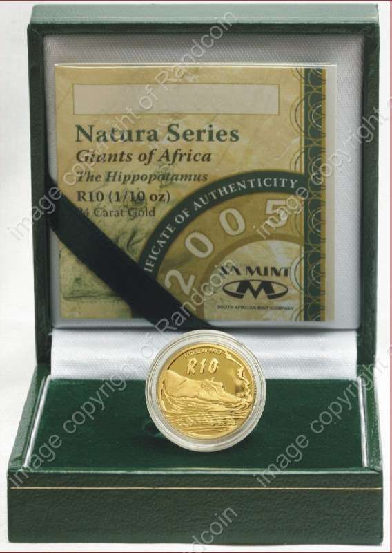 *#* 2005 SA Gold Natura Hippo Tenth Ounce Mintage 731 *#*