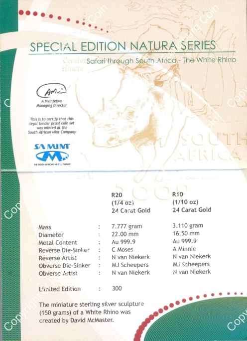 2009_Gold_Proof_White_Rhino_Special_Edition_Natura_Set_Cert_rev