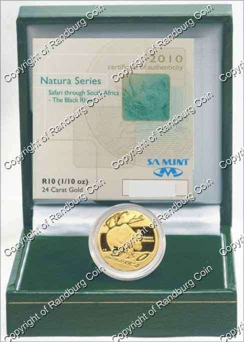 *#* 2010 SA Gold Natura Black Rhino Tenth Ounce Mintage 1 520 *#*