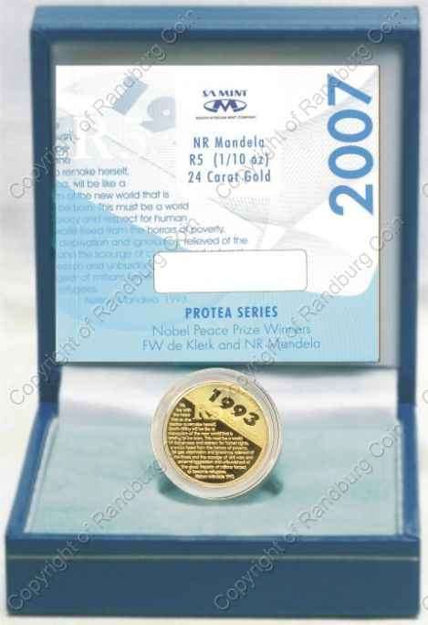 *#* 2007 Proof One Tenth oz Gold Protea Mandela Mintage 3082 *#*