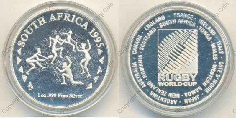 *#* 1995 Pure Silver 1oz Rugby World Cup RSA Medallion in original box *#*