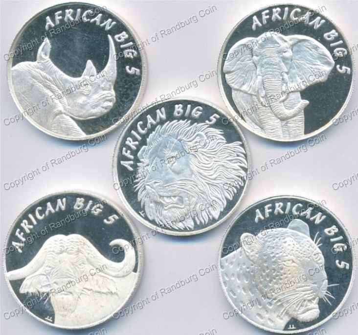 *#* Big 5 - Pure Silver 1 oz Medallions Set Stored in individual plastic sleeves*#*