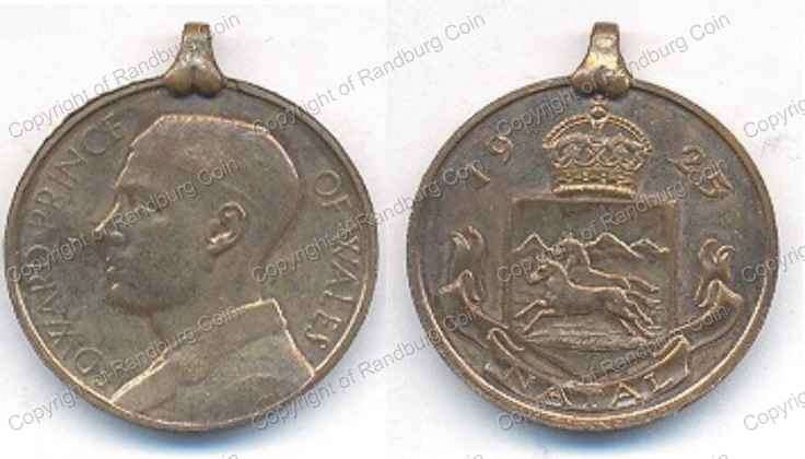 *#* 1925 Visit to Natal South Africa by Edward Prince of Wales - Bronze Based Medallion *#*