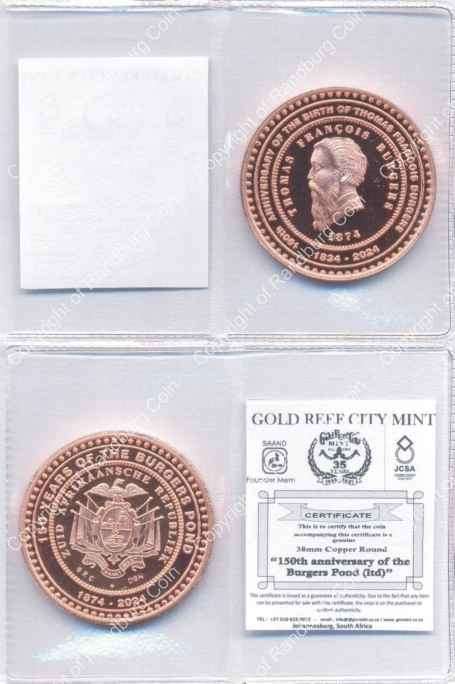 2024 GRC 150th Anniversary of the Burgers Pond DBN Mintmark Copper Medallion